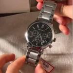 Montre Homme MINI FOCUS MF0188 Chronographe – Cadran Noir, Acier Argenté, avec Bracelet Offert
