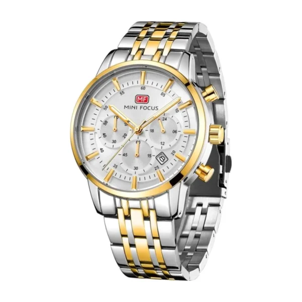 Montre Homme MINI FOCUS MF0282 Chronographe – Bicolore Or et Argent, Cadran Blanc