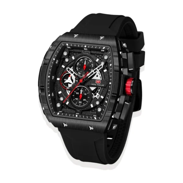Montre Homme MINI FOCUS MF0399 Chronographe Tonneau – Noir, Touches Rouges