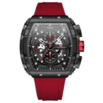 Montre Homme MINI FOCUS MF0399 Chronographe Tonneau – Boîtier Noir, Bracelet Rouge