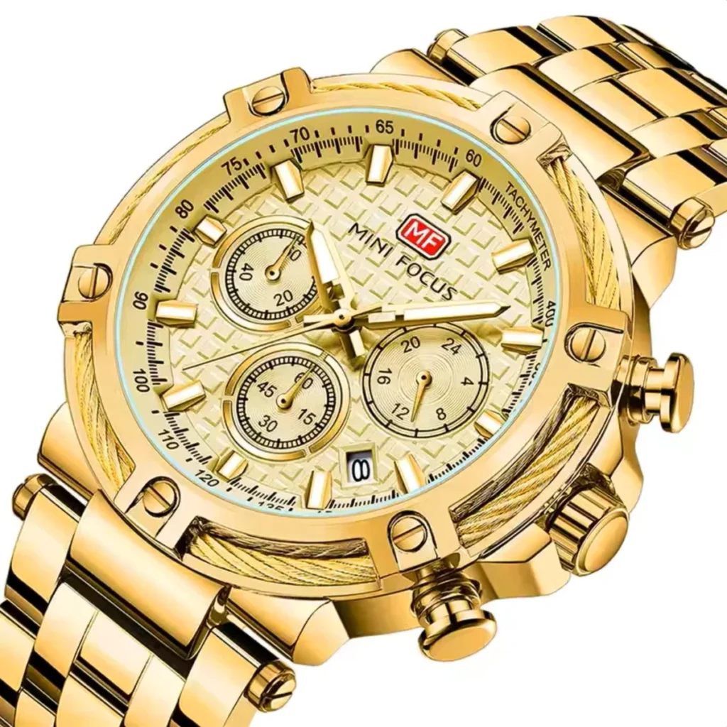 Montre Homme MINI FOCUS MF0470 Chronographe – Tout Doré, Cadran Texturé