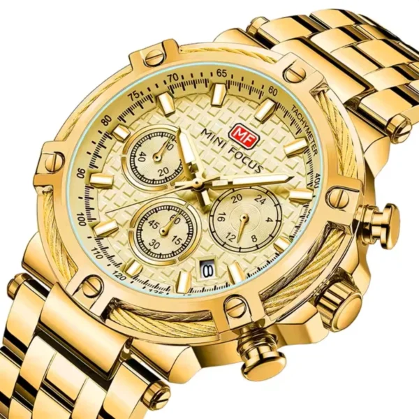 Montre Homme MINI FOCUS MF0470 Chronographe – Tout Doré, Cadran Texturé