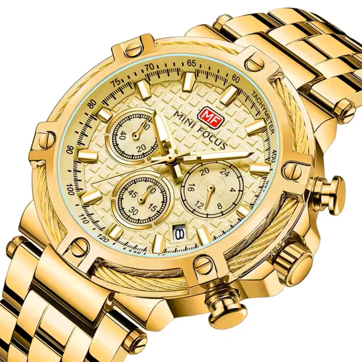 rewak-hd-7553 Montre Homme MINI FOCUS MF0470 Chronographe – Tout Doré, Cadran Texturé