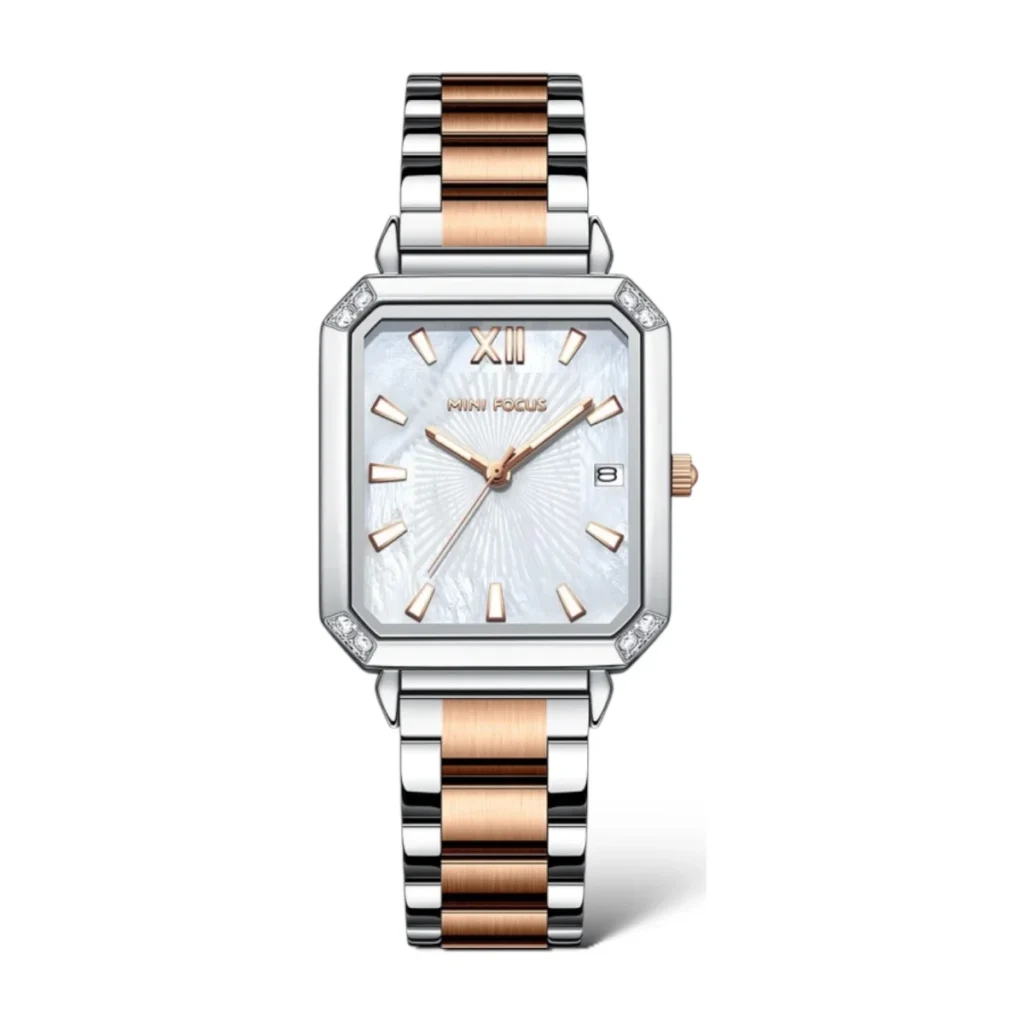 Montre Femme MINI FOCUS MF0472L Rectangulaire – Bicolore Or Rose et Argent