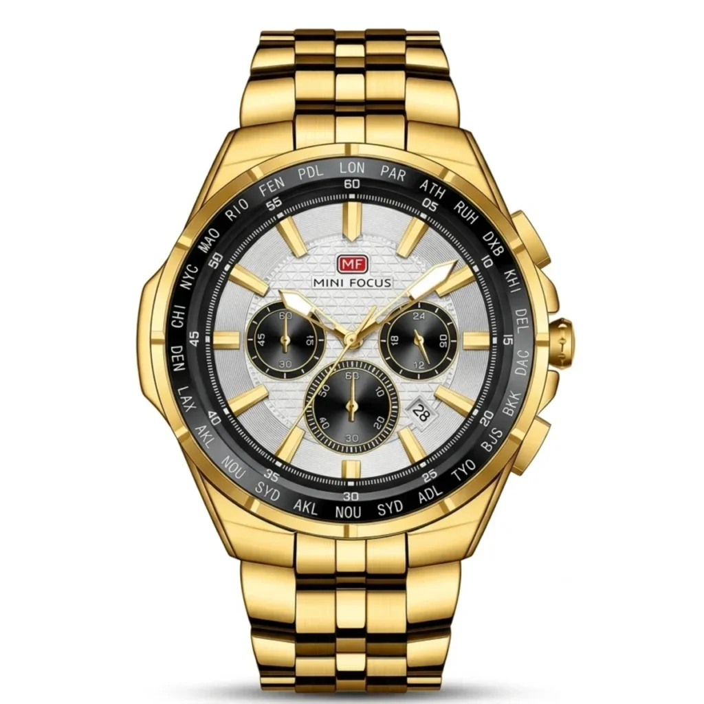Montre Homme MINI FOCUS MF0613 Multifonction – Doré, Cadran Blanc