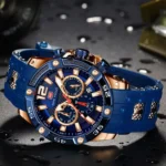 Montre Homme MINI FOCUS MF0349 Chronographe Sport – Or Rose, Cadran et Silicone Bleus