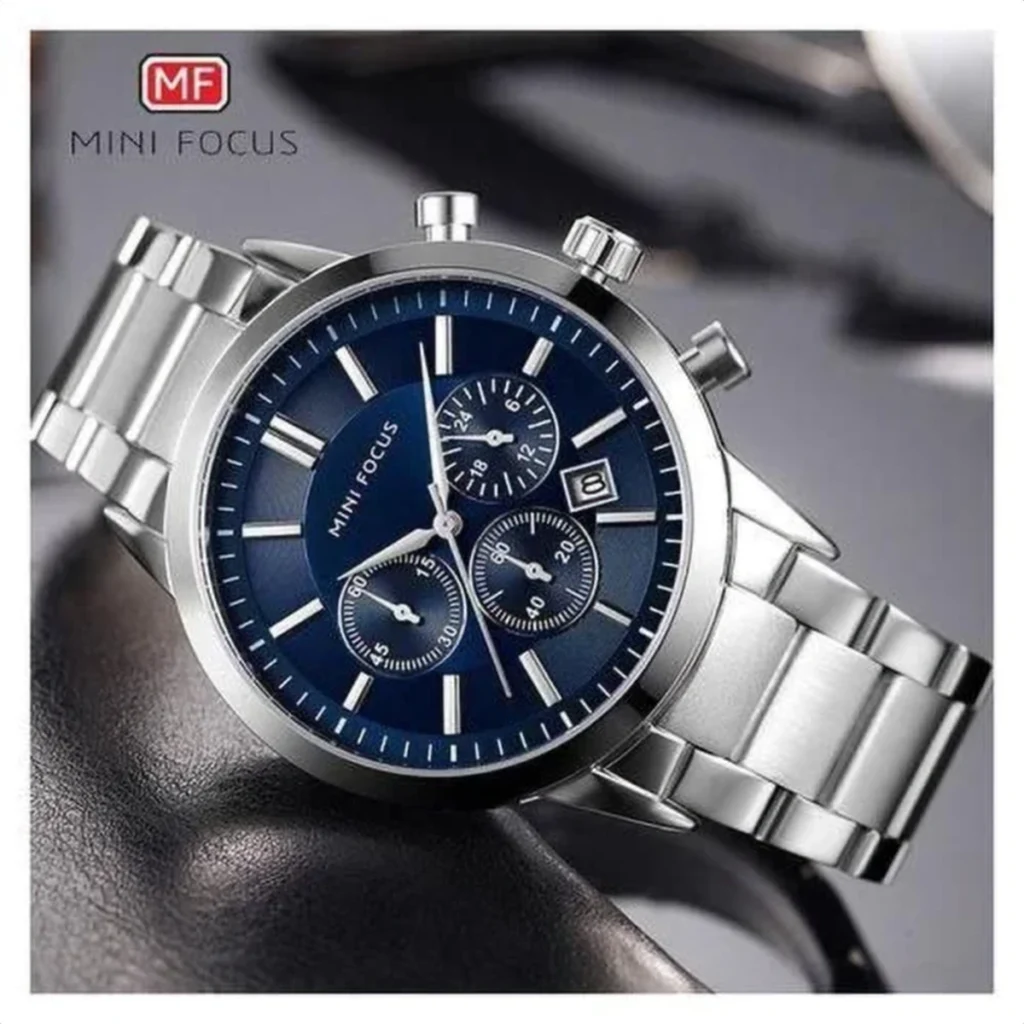 Montre Homme MINI FOCUS MF01088 Chronographe – Cadran Bleu, Acier Argenté, avec Bracelet