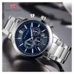 Montre Homme MINI FOCUS MF01088 Chronographe – Cadran Bleu, Acier Argenté, avec Bracelet