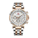 Montre Homme MINI FOCUS MF0470 Chronographe – Bicolore Or Rose et Argent, Cadran Blanc