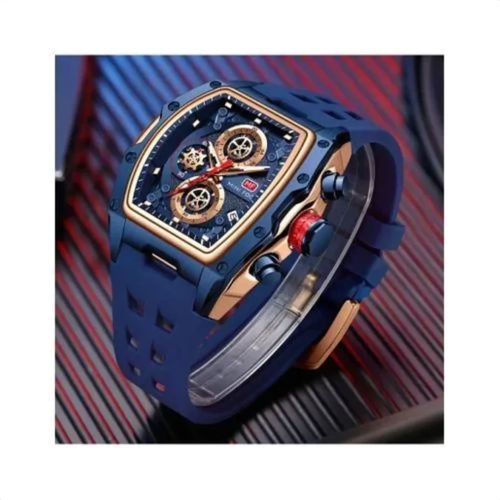 Montre Homme MINI FOCUS MF0437 Chronographe Tonneau – Bleu et Or Rose