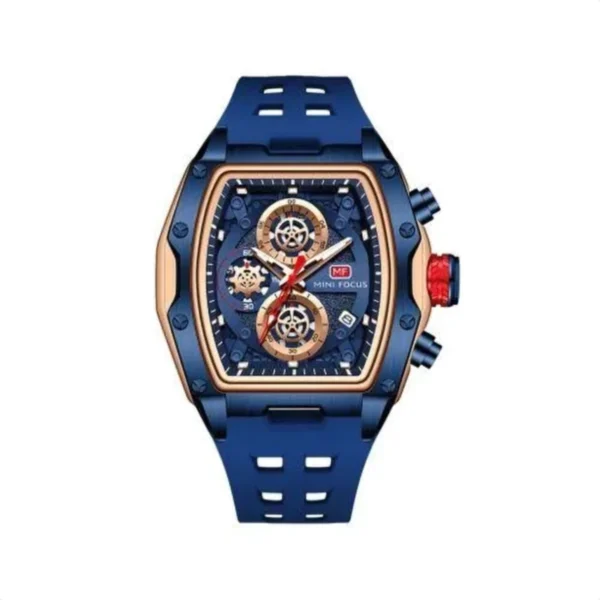 Montre Homme MINI FOCUS MF0437 Chronographe Tonneau – Bleu, Bracelet Bleu Clair