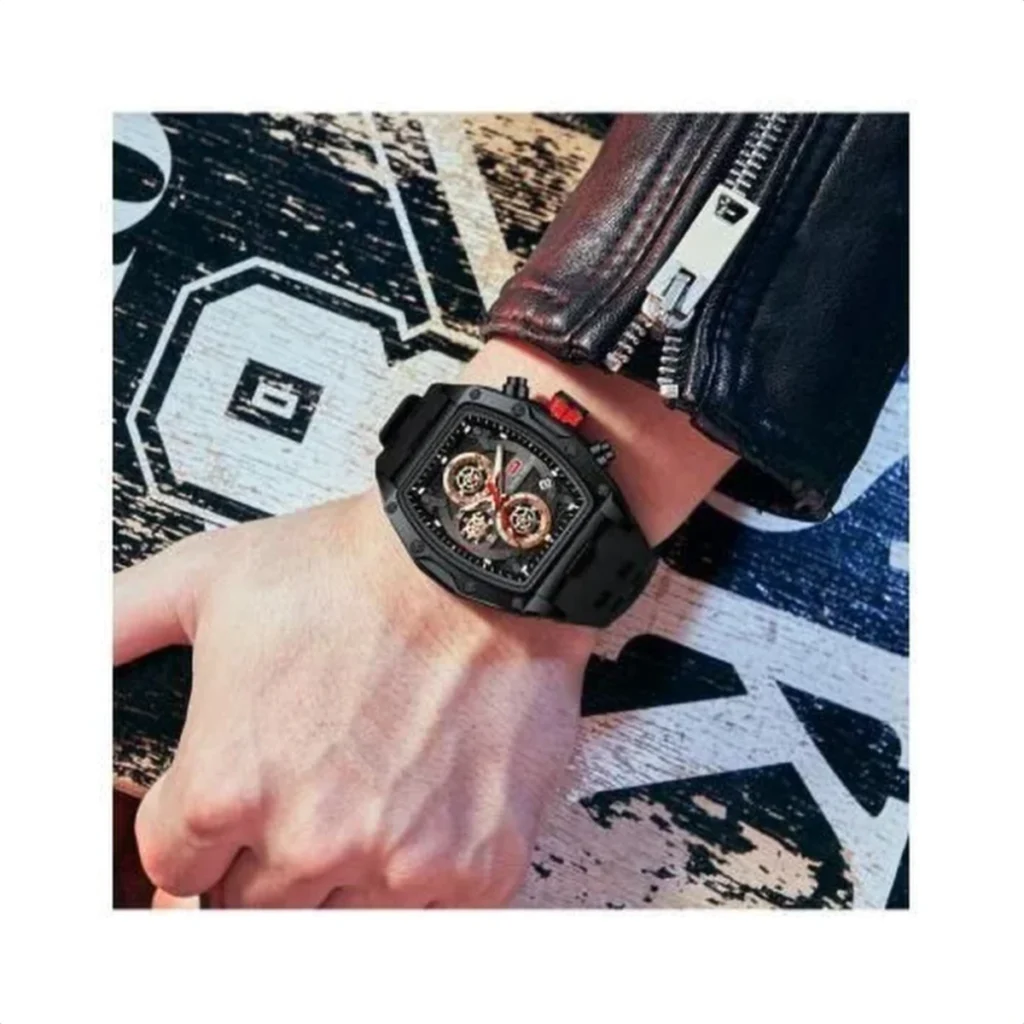 Montre Homme MINI FOCUS MF0437 Chronographe Tonneau – Noir et Or Rose