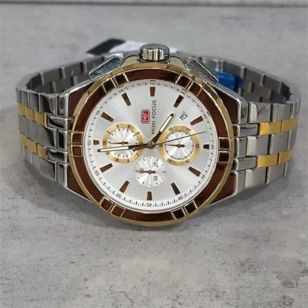 Montre Homme MINI FOCUS MF0471 Chronographe – Bicolore Or et Argent, Cadran Blanc