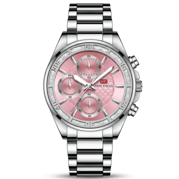 Montre Femme MINI FOCUS MF0615 Chronographe – Argentée, Cadran Rose