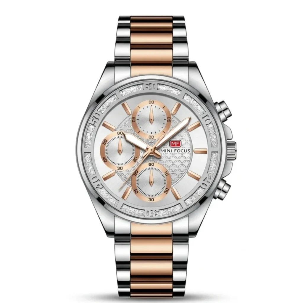 Montre Femme MINI FOCUS MF0615 Chronographe – Bicolore Or Rose et Argent