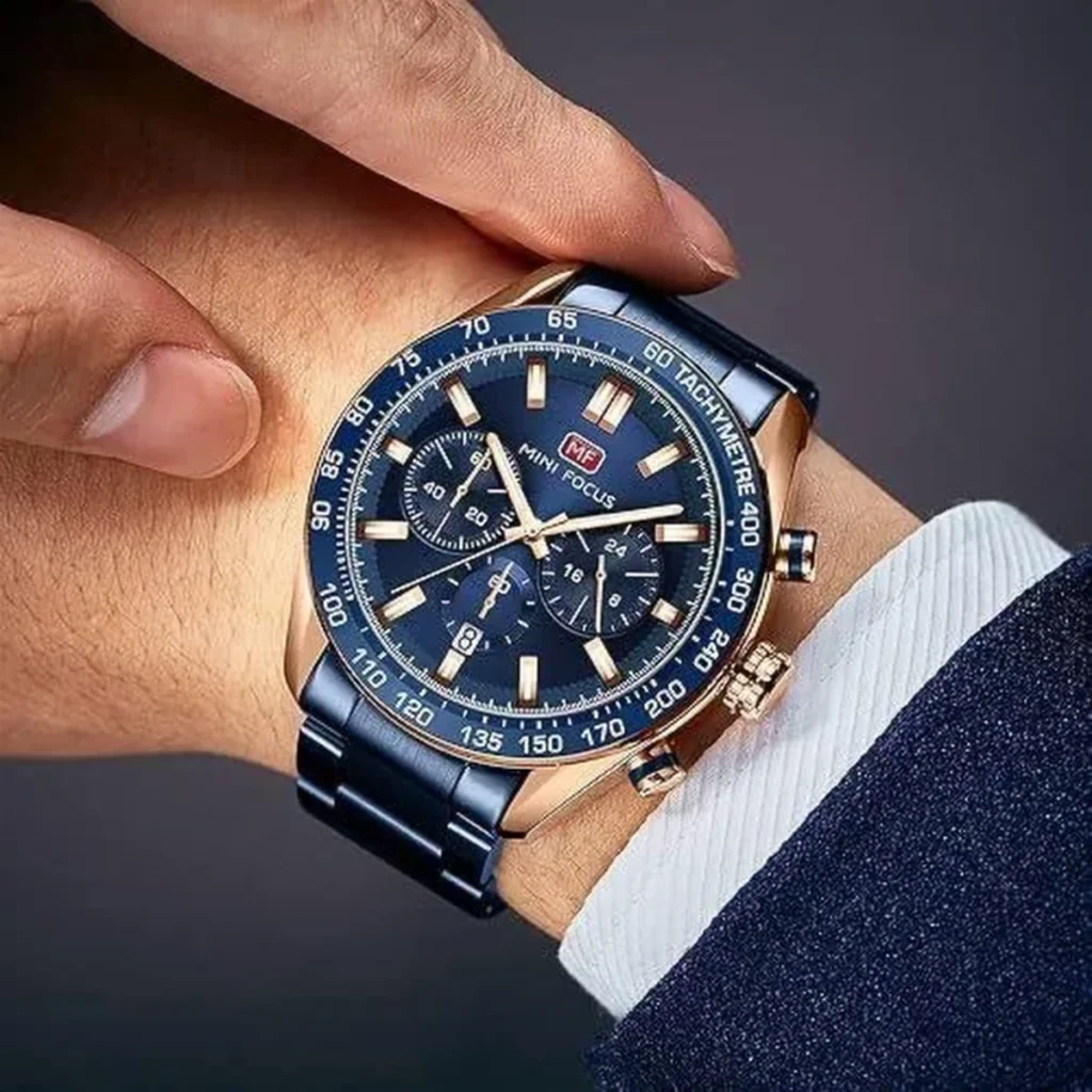 Montre Homme MINI FOCUS R04003 Chronographe – Cadran Bleu, Or Rose
