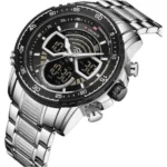 Montre Homme NAVIFORCE NF9217 Analogique-Digitale – Cadran Noir, Acier Argenté