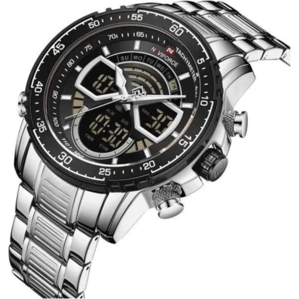 Montre Homme NAVIFORCE NF9217 Analogique-Digitale – Cadran Noir, Acier Argenté