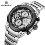 Montre Homme NAVIFORCE NF8071 Chronographe – Acier Argenté, Lunette Noire