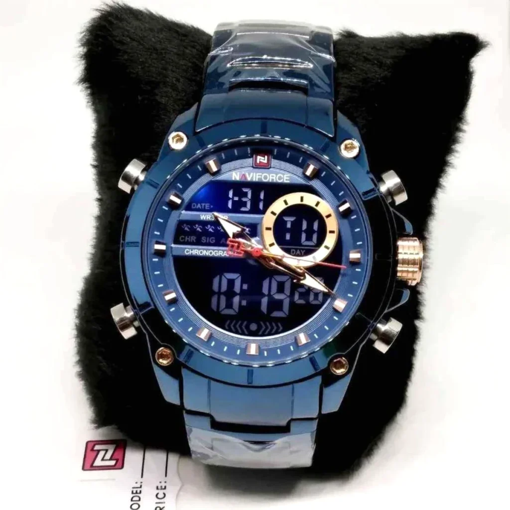 Montre Homme NAVIFORCE NF9163 Analogique-Digitale – Acier Bleu, Accents Or Rose