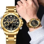 Montre Homme NAVIFORCE NF9217 Analogique-Digitale – Dorée, Cadran Noir