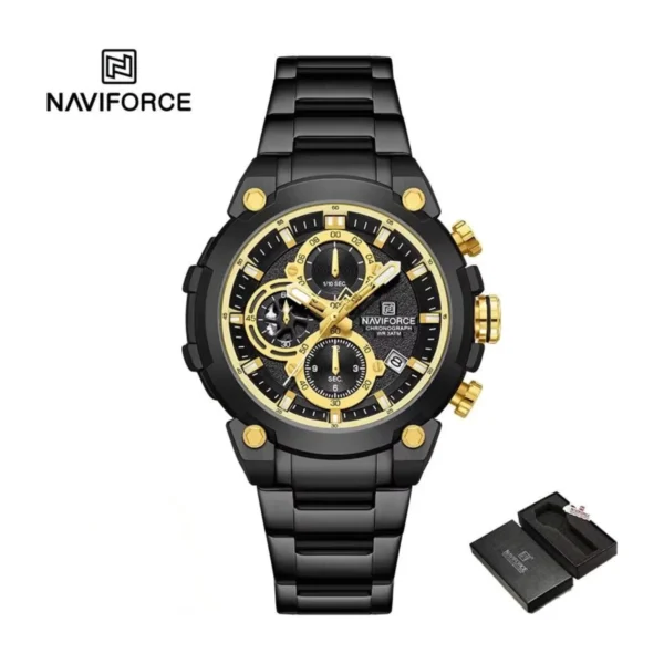 Montre Homme NAVIFORCE NF8071 Chronographe – Acier Noir, Accents Dorés
