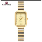 Montre Femme NAVIFORCE NF5050 Rectangulaire – Bicolore Or et Argent, Cadran Doré