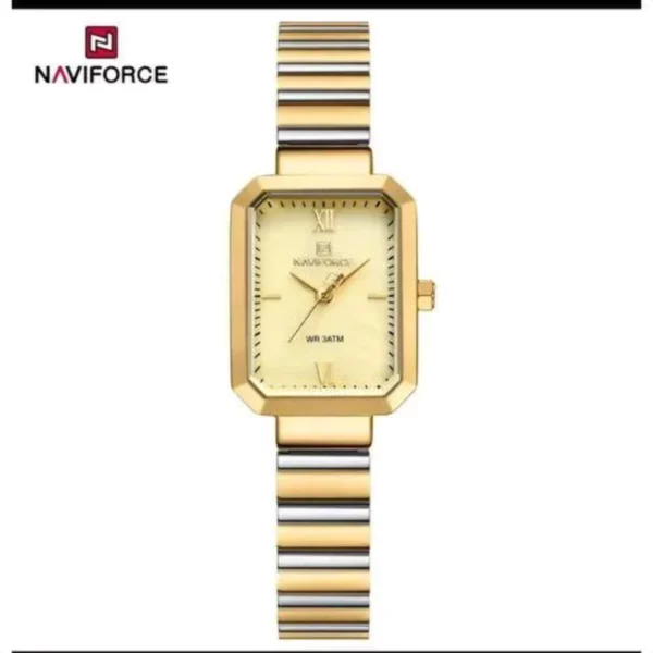 Montre Femme NAVIFORCE NF5050 Rectangulaire – Bicolore Or et Argent, Cadran Doré