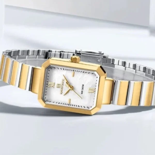 Montre Femme NAVIFORCE NF5050 Rectangulaire – Bicolore, Cadran Blanc
