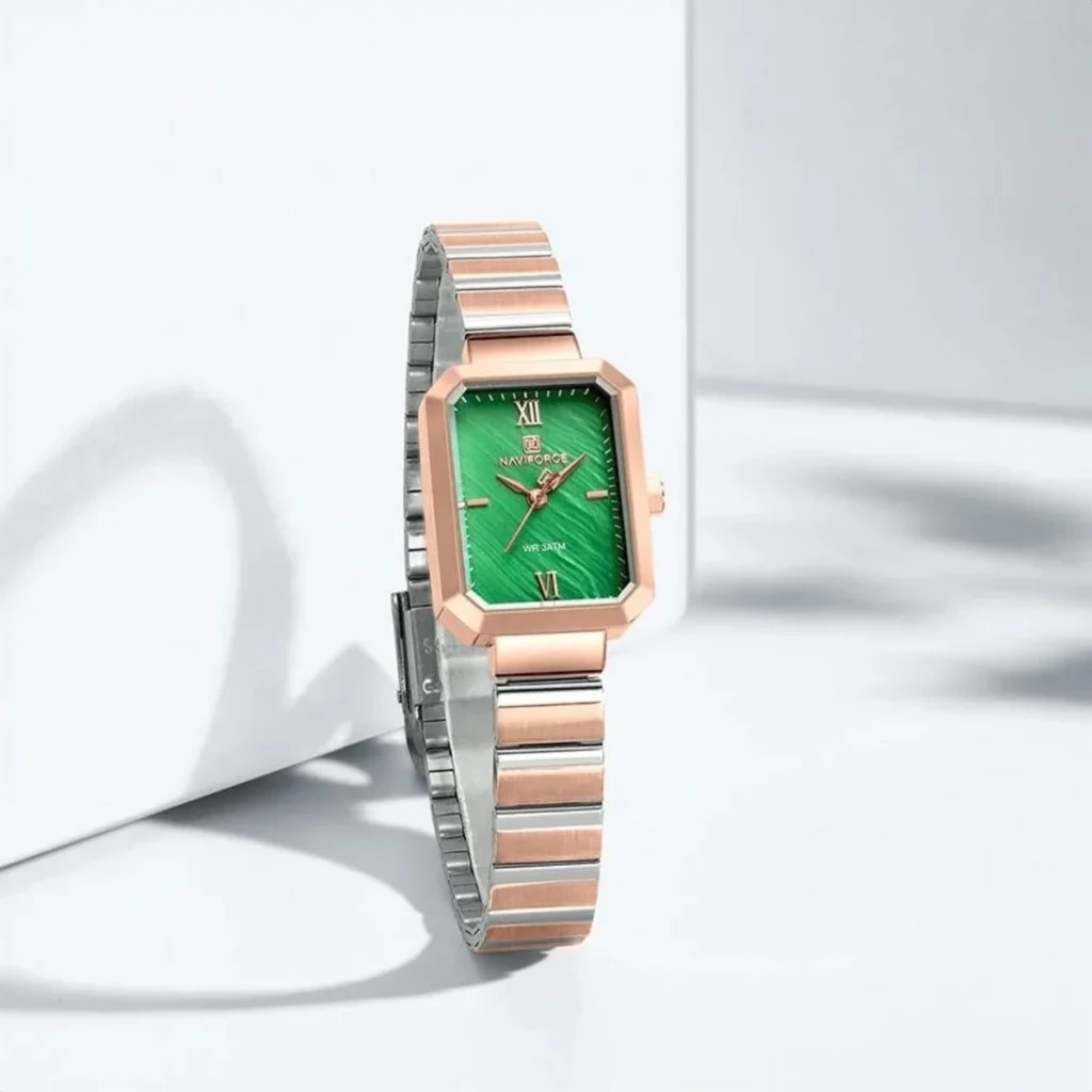 Montre Femme NAVIFORCE NF5050 – Cadran Vert Émeraude et Boîtier Or Rose