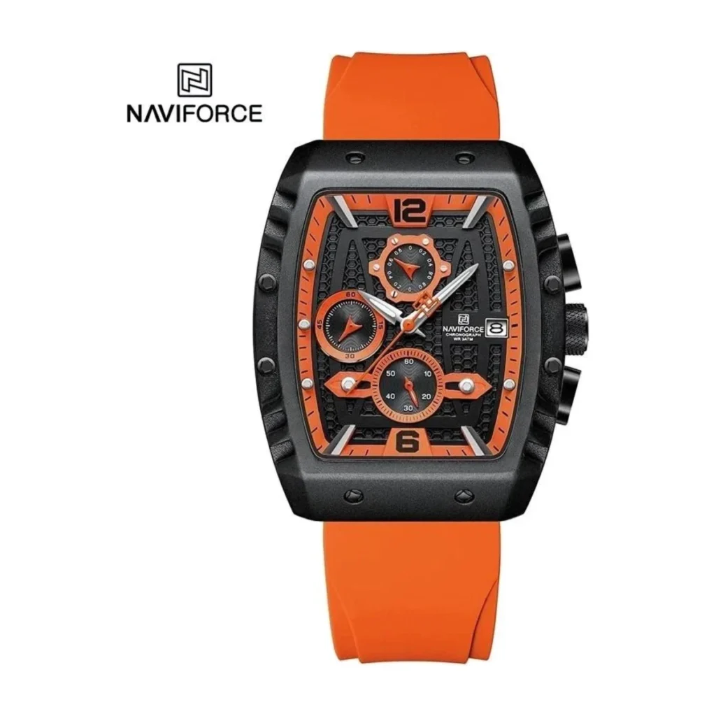 Montre Homme NAVIFORCE Chronographe Tonneau – Bracelet Orange
