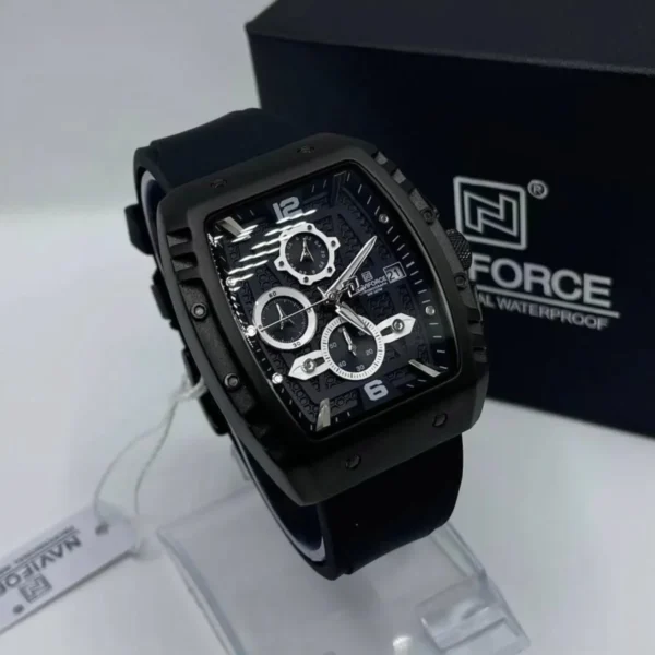 Montre Homme NAVIFORCE Chronographe Tonneau – Tout Noir, Silicone