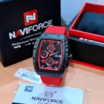 Montre Homme NAVIFORCE Chronographe Tonneau – Bracelet Rouge