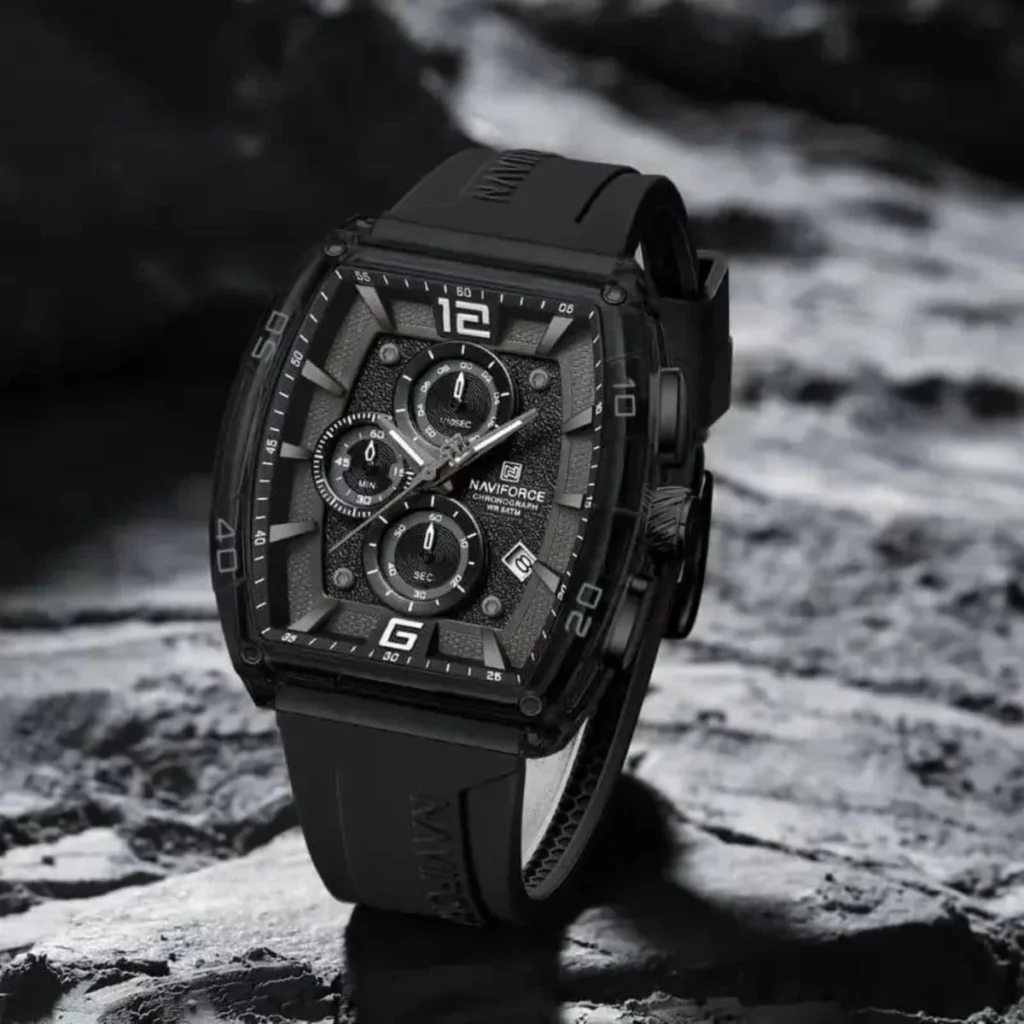 Montre Homme NAVIFORCE NF6101 Chronographe Tonneau – Tout Noir