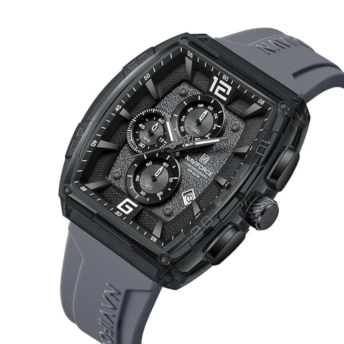 rewak-hd-8127 Montre Homme NAVIFORCE NF6101 Chronographe Tonneau – Bracelet Gris