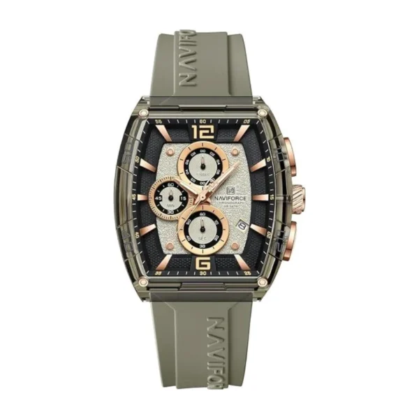 Montre Homme NAVIFORCE NF6101 Chronographe Tonneau – Bracelet Taupe, Accents Or Rose