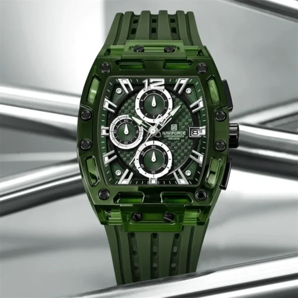 Montre Homme NAVIFORCE NF7105 Chronographe Tonneau – Boîtier Transparent Vert