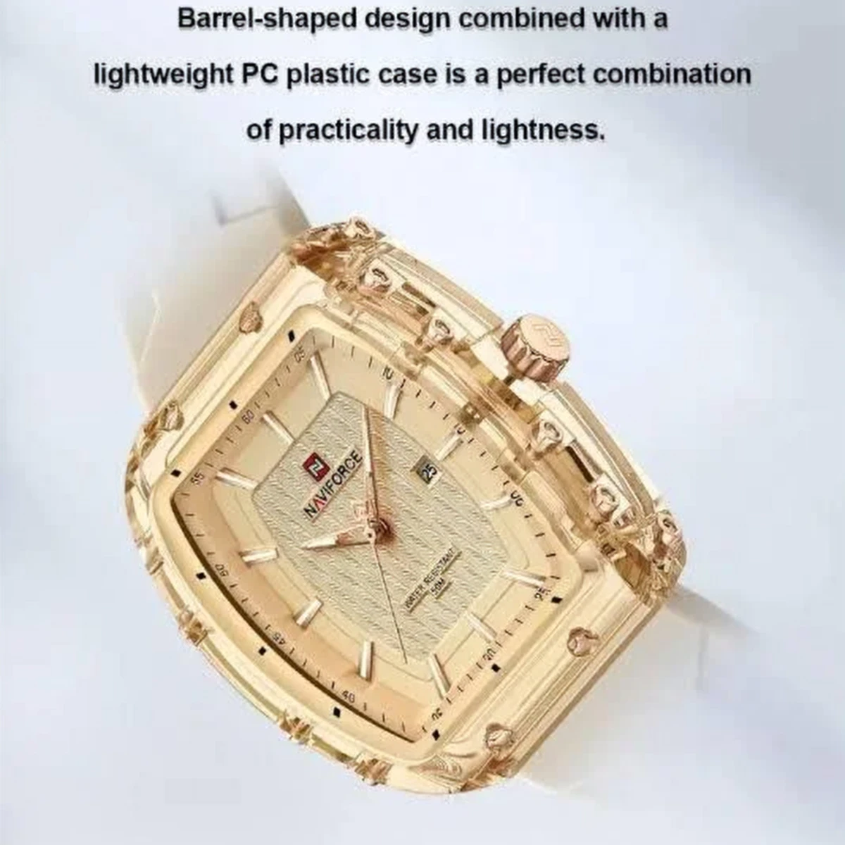 rewak-hd-8165 Montre Femme NAVIFORCE NF7124 Carrée – Beige et Doré