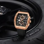 Montre Homme NAVIFORCE NF8052 Chronographe Carré – Or Rose, Silicone Noir