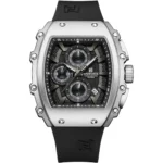 Montre Homme NAVIFORCE NF8070 Chronographe Tonneau – Argenté, Silicone Noir