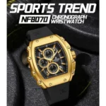 Montre Homme NAVIFORCE NF8070 Chronographe Tonneau – Doré, Silicone Noir