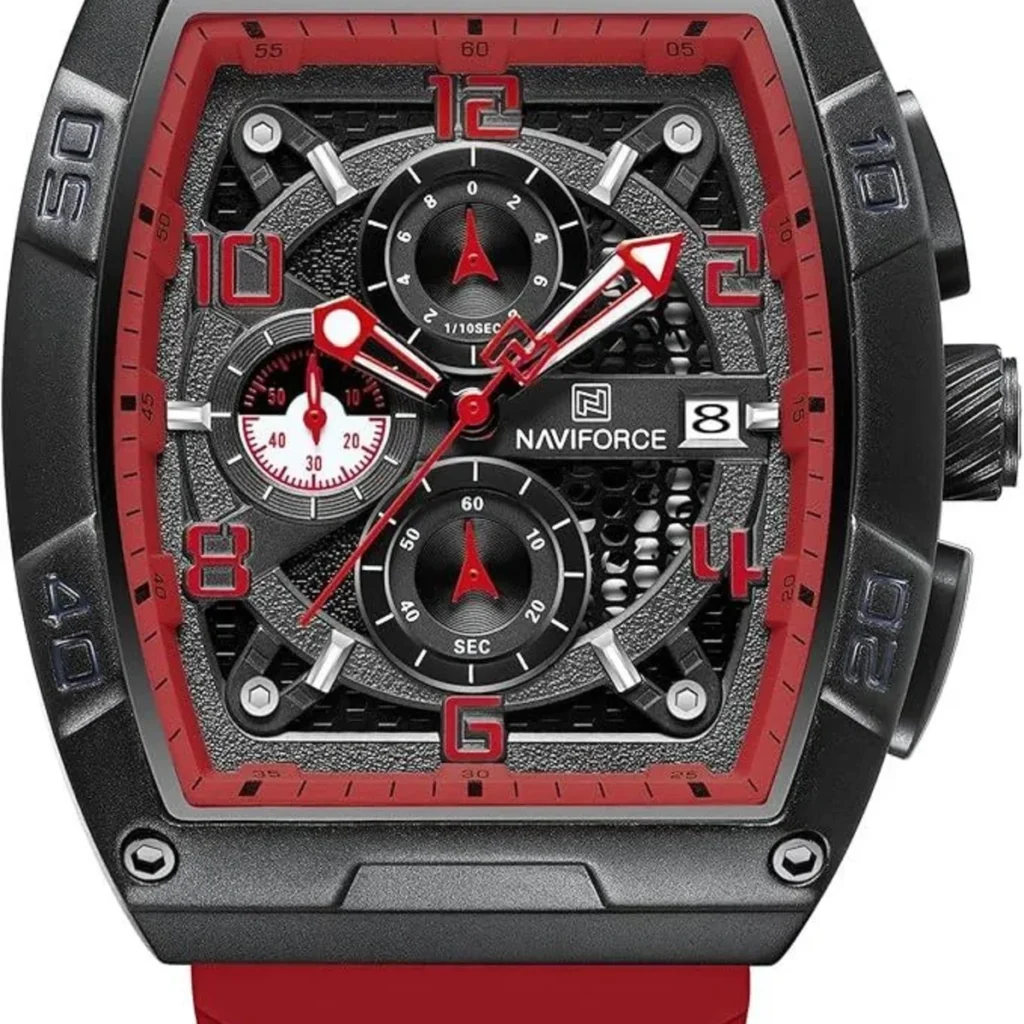 Montre Homme NAVIFORCE NF8052 Chronographe Carré – Bracelet Rouge