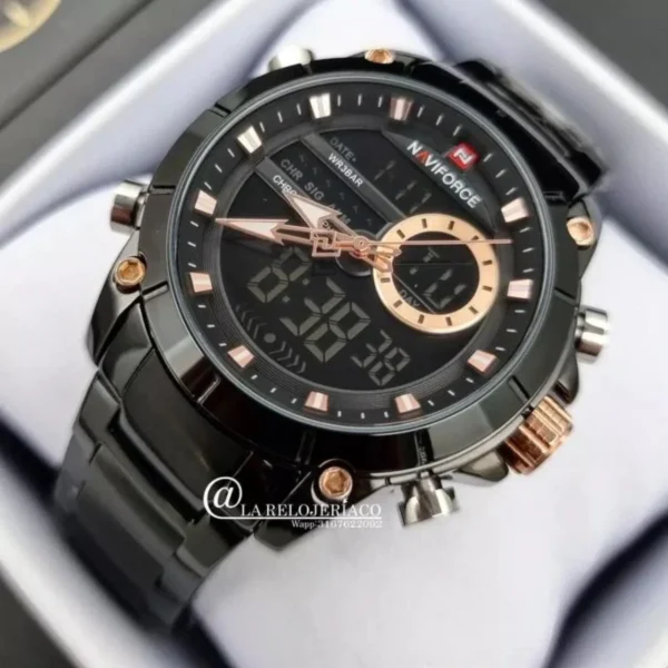 Montre Homme NAVIFORCE NF9153 Analogique-Digitale – Acier Noir, Accents Or Rose