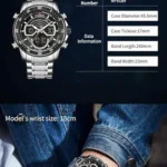 Montre Homme NAVIFORCE NF9189 Analogique-Digitale – Cadran Noir, Acier Argenté