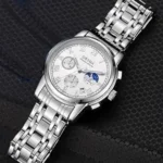 Montre Homme ORSGA 9399G Chronographe Phase de Lune – Cadran Blanc, Bracelet Acier