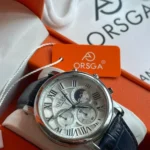 Montre Homme ORSGA 9399G Chronographe Phase de Lune – Cadran Blanc, Cuir Noir
