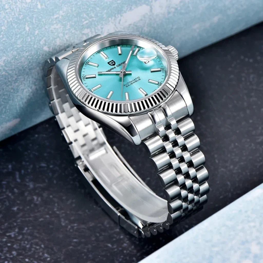 Montre Homme PAGANI DESIGN Automatique – Cadran Bleu Glacier, Bracelet Jubilé