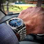 Montre Homme PAGANI DESIGN Automatique – Cadran Bleu, Lunette Cannelée, Bracelet Jubilé