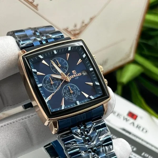 Montre Homme REWARD RD81100M Chronographe Carré – Acier Bleu, Or Rose