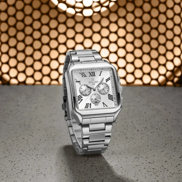 Montre Homme REWARD RD812265 Chronographe Rectangulaire – Cadran Blanc, Chiffres Romains